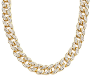 Chain Necklace 15MM Golden Rhinestones Rapper